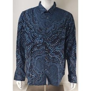 PERRY ELLIS Mens 2X Slim Fit Blue's Circle Abstract Print Button Down Shirt